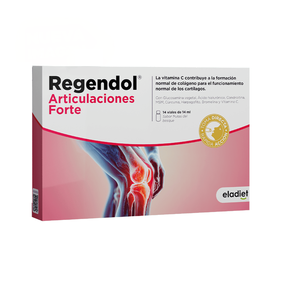 Embalagem do RegenDol Articulações Forte com 14 frascos de 14ml da Eladiet, suplemento para suporte articular e mobilidade.
