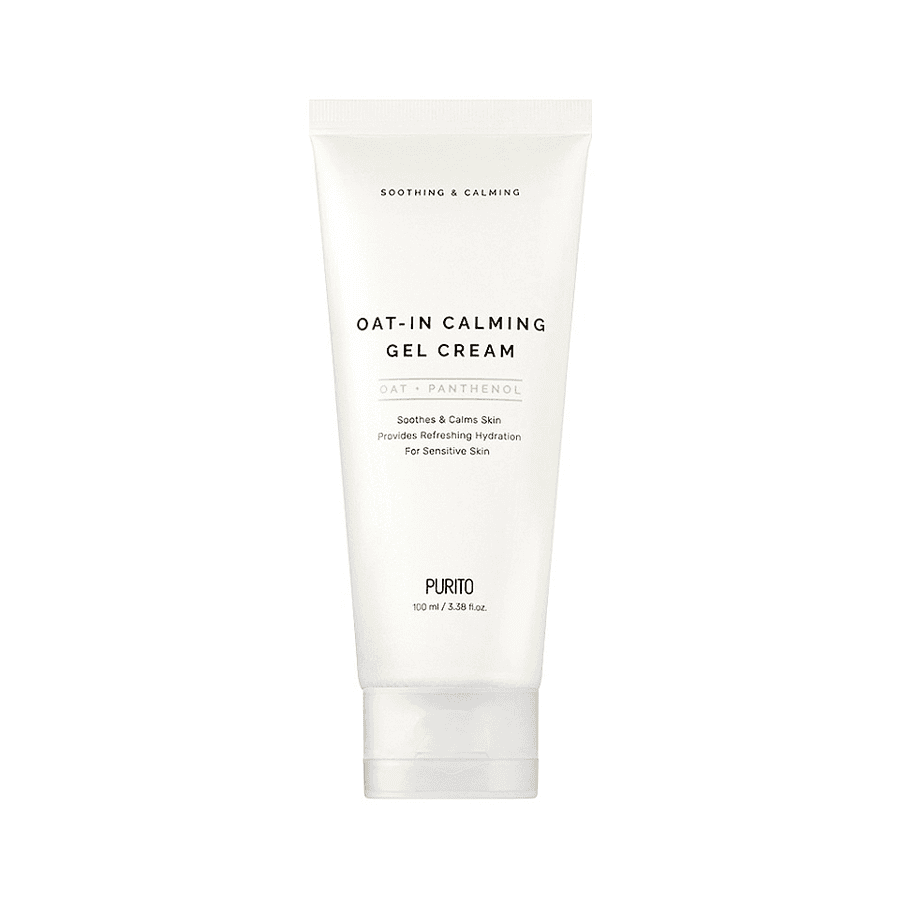 Frasco do Creme Facial Gel Calmante Oat-In 100ml da Purito Seoul, hidratante leve com aveia para acalmar e refrescar a pele sensível.
