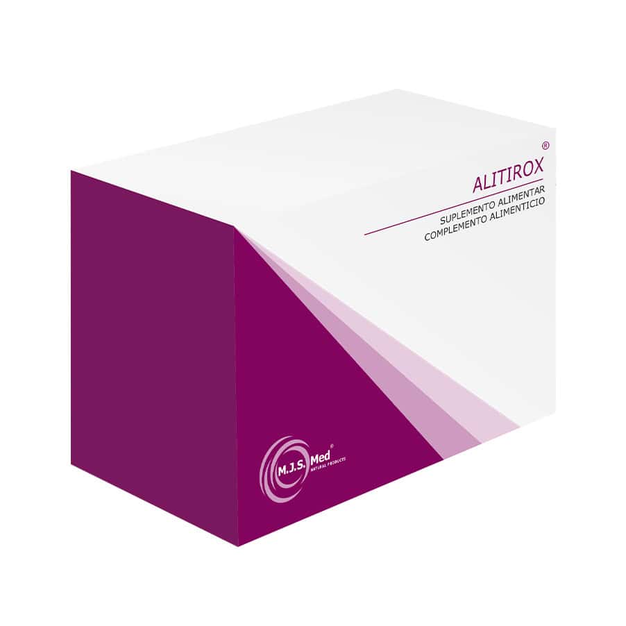 Alitirox 60 cápsulas MJS Med en un frasco, un suplemento para apoyar la función tiroidea y el equilibrio metabólico.