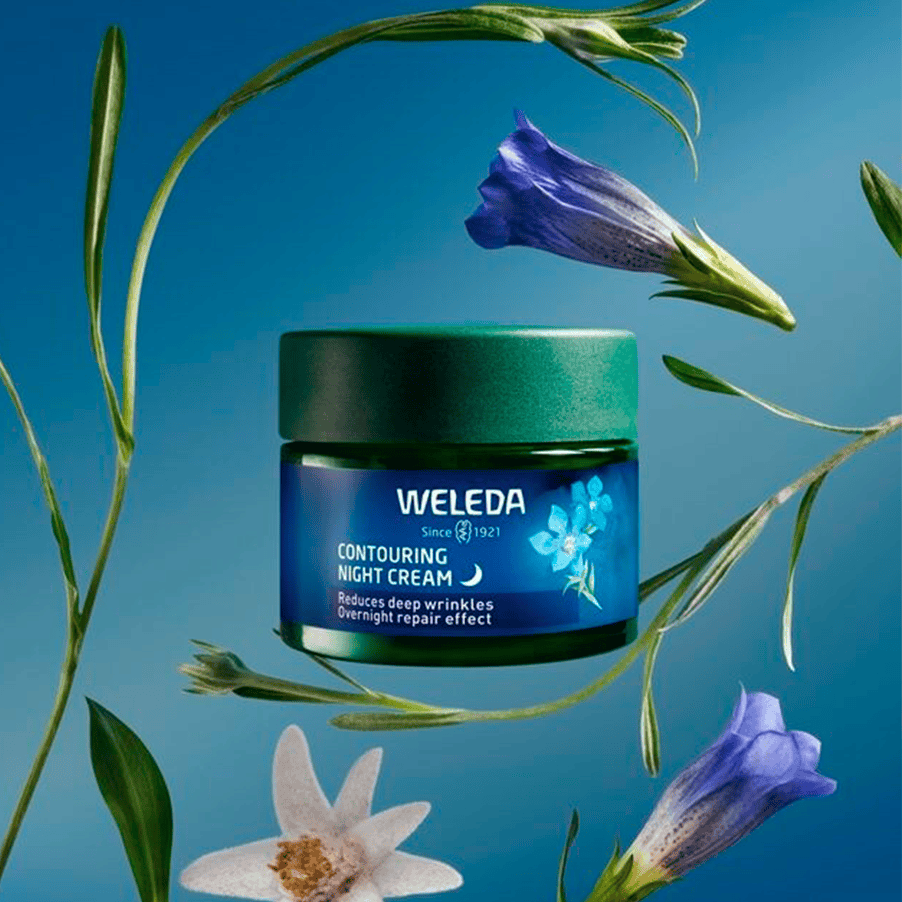 Creme de noite redensificante Weleda 40ml com genciana azul e edelweiss para regeneração da pele madura