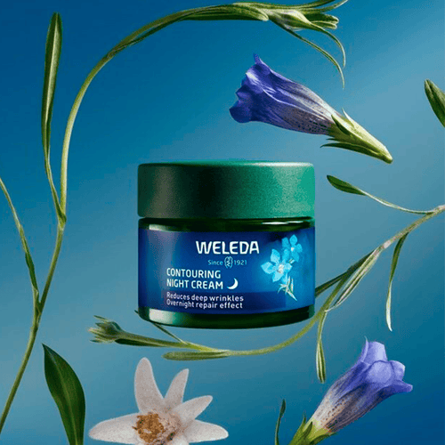 Crema de noche redensificante Weleda 40 ml con genciana azul y edelweiss para la regeneración de la piel madura.