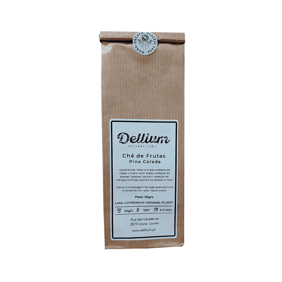 Infusión Premium de Piña Colada, 50 g, de la marca Dellium.