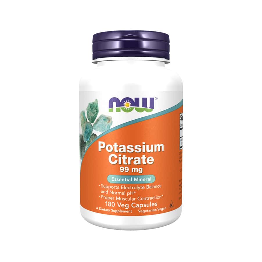 Potassium Citrate 99 mg 180 cápsulas Now Foods, suplemento alimentar em cápsulas com citrato de potássio