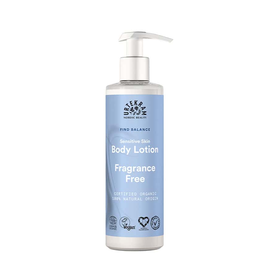 Loção Corporal Sem Fragrância para Pele Sensível 245ml da Urtekram em embalagem com doseador.