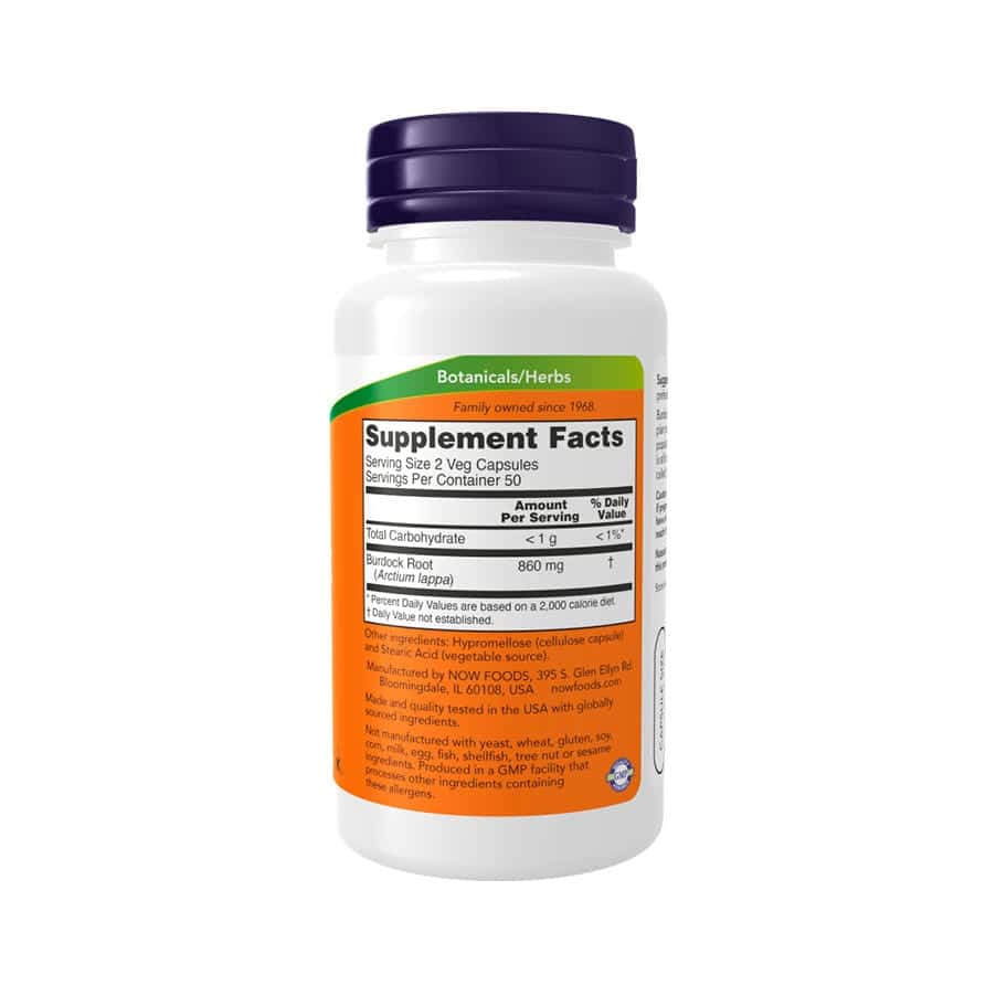 Burdock Root (Raiz de Bardana) 430mg 100 Cápsulas Now Foods