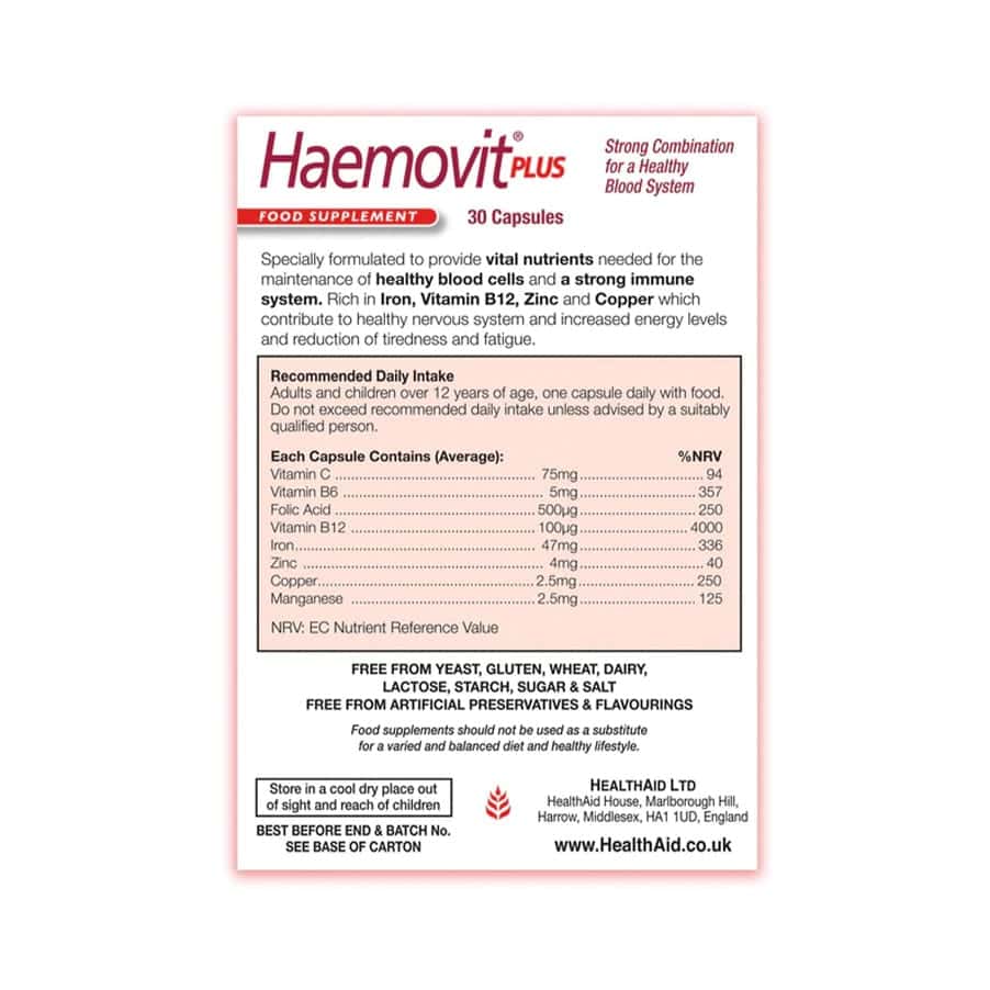 Haemovit Plus 30 Cápsulas Health Aid