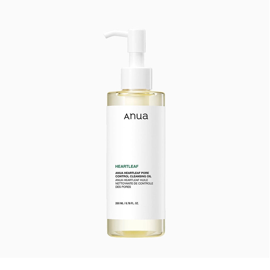 Aceite limpiador Heartleaf Pore Control 200ml Anua, un aceite facial con extracto de hoja de corazón para eliminar el maquillaje, el protector solar, el sebo y las impurezas de los poros.