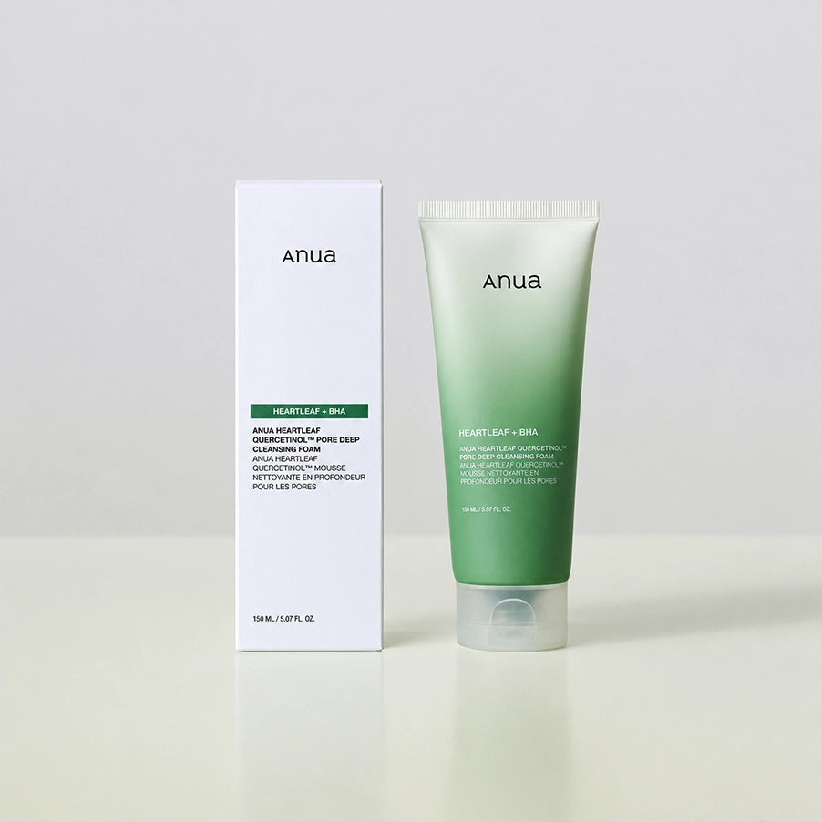 Espuma limpiadora Heartleaf Quercetinol 150ml Anua, espuma facial con Heartleaf, quercetina y BHA para limpiar los poros, las impurezas y el exceso de sebo.