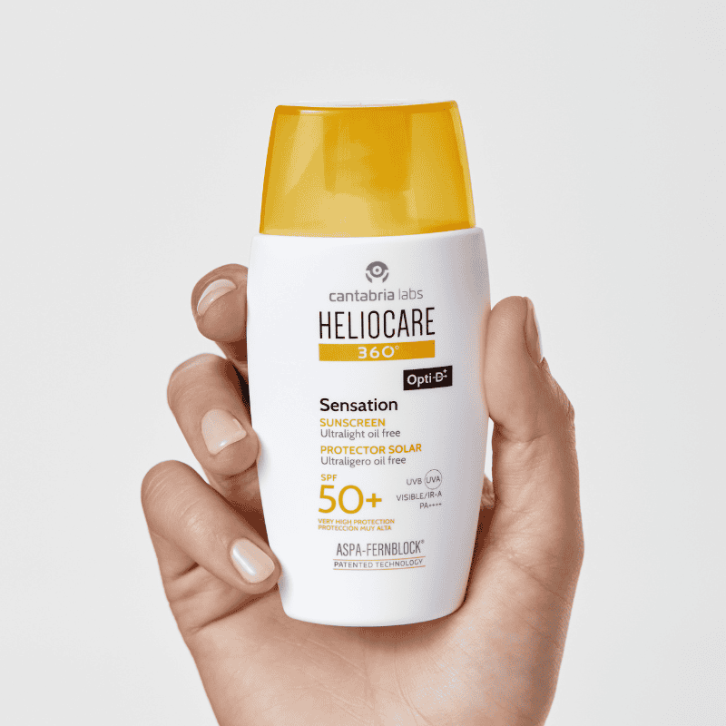 Protetor solar facial Heliocare 360 Sensation FPS 50+ da Cantabria Labs com textura ultraleve e acabamento invisível