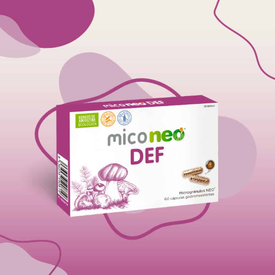 El frasco de Mico Neo DEF de NeoVital Health, que contiene 60 cápsulas, es un suplemento con hongos medicinales para reforzar el sistema inmunológico y brindar protección natural.