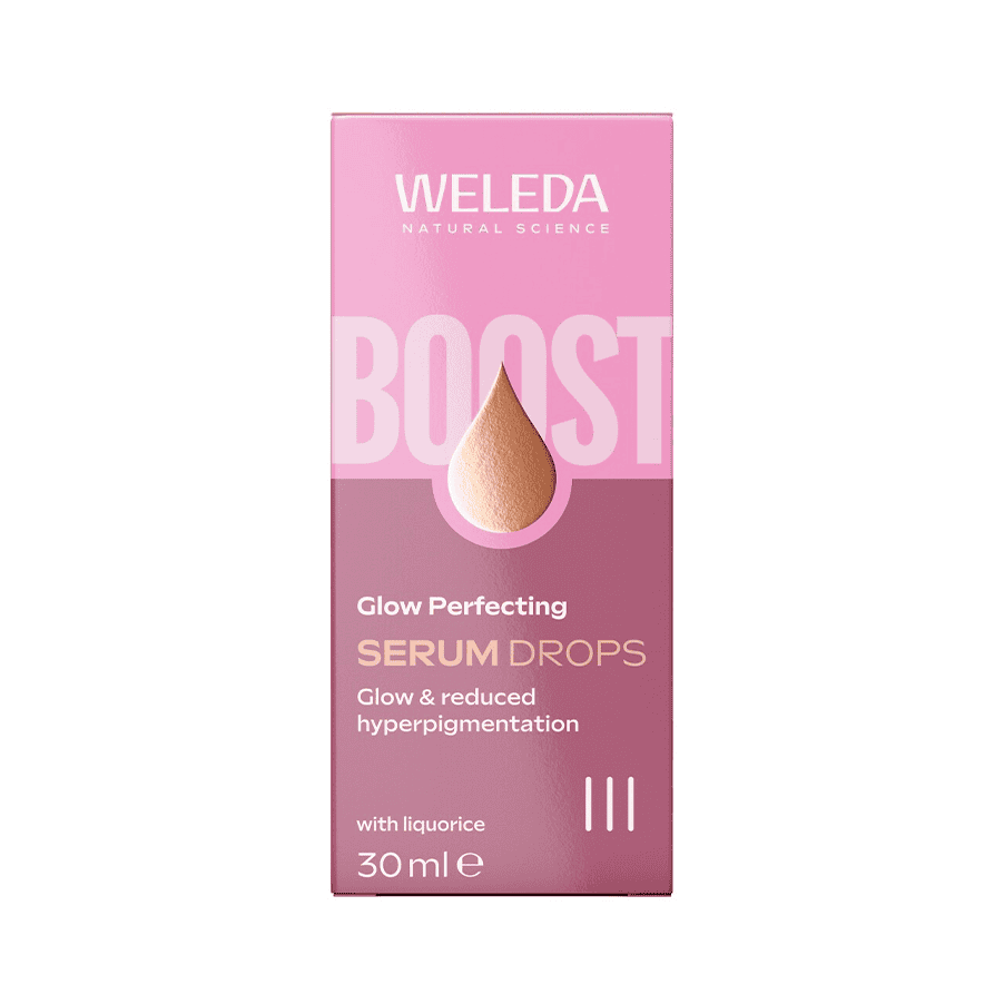Sérum facial iluminador Weleda Booster Drops 30ml com ingredientes naturais que hidratam e deixam a pele luminosa.
