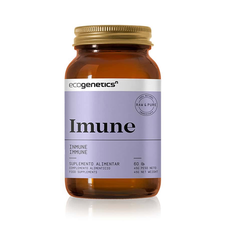 Imune 60 Cápsulas Ecogenetics com vitaminas, zinco, selénio e extratos vegetais para apoio ao sistema imunitário e proteção antioxidante.