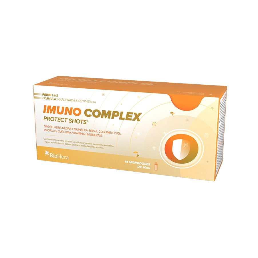 BioHera Immune Complex Protect Shot 14 Monodoses es un suplemento en forma de inyección que contiene vitamina C, zinc, equinácea, grosella negra y setas.