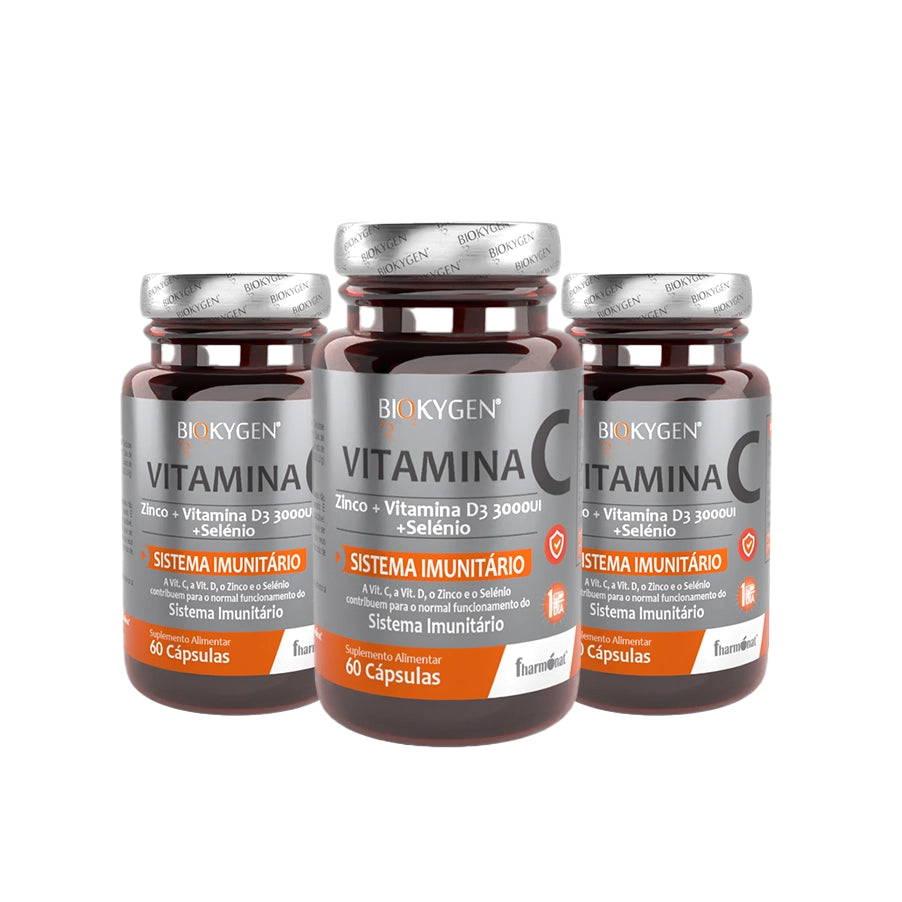 Imunogood Vitamina C, Zinco, Vitamina D3 e Selénio Pack 3 x 60 Cápsulas Biokygen para suporte imunitário diário.