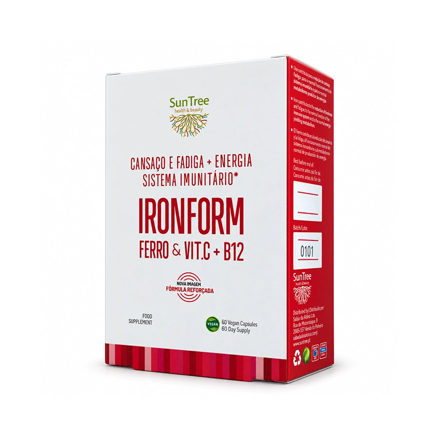 ironForm 60 cápsulas da SunTree, suplemento alimentar com ferro para complementar a ingestão diária deste mineral.