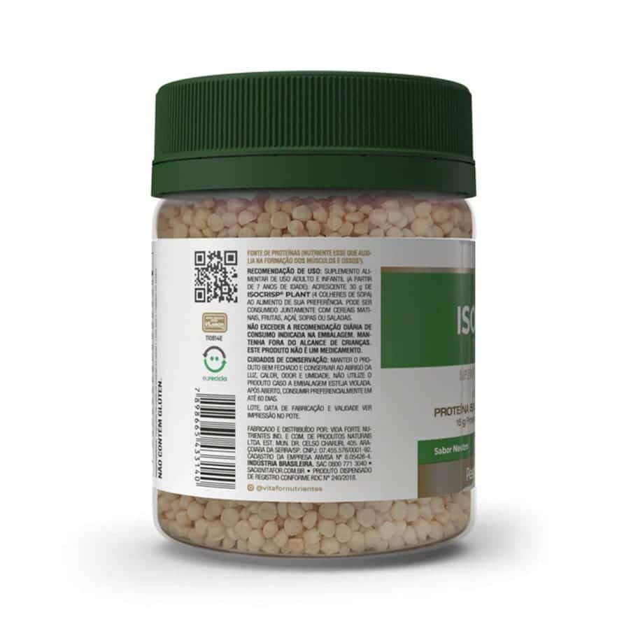 Envase para Isocrisp Plant 60gr Neutral Vitafor, en blanco y verde, ideal como fuente de proteína vegetal para una nutrición saludable y para la elaboración de recetas.