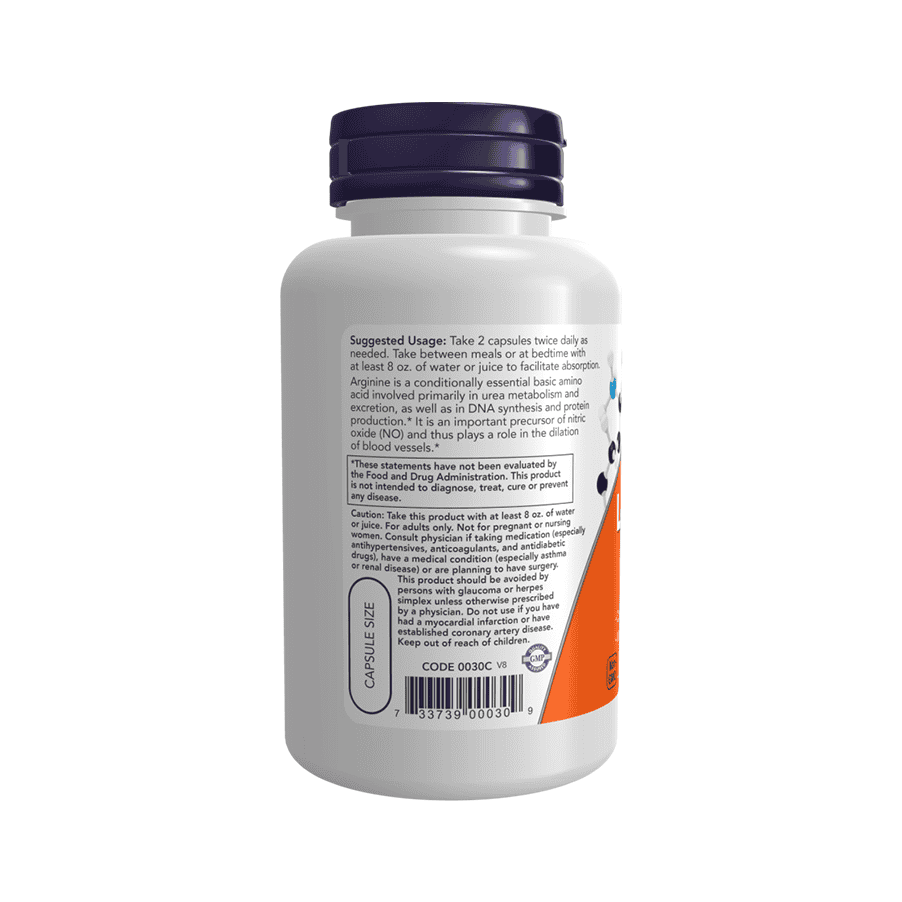 L-Arginina 500 mg 100 Cápsulas Now Foods