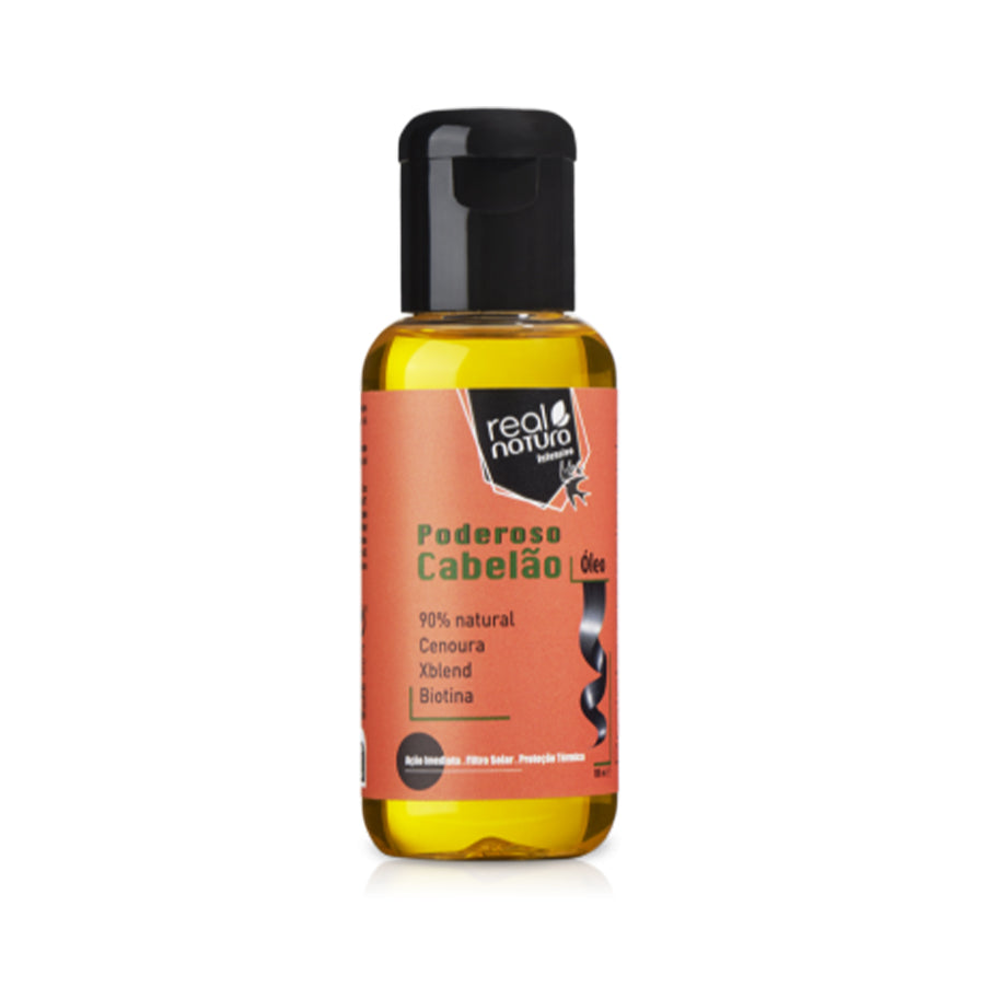 Óleo Capilar Poderoso Cabelão 100ml Real Natura é um cuidado nutritivo desenvolvido para fortalecer, proteger e dar brilho ao cabelo. 