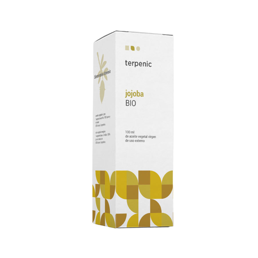 O Óleo de Jojoba Bio 100ml Terpenic é um óleo vegetal virgem biológico para uso tópico, 100% puro e natural, obtido de Simmondsia chinensis.