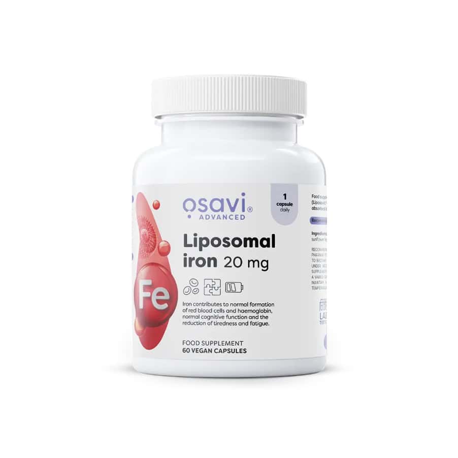Ferro lipossomal 20 mg Osavi em cápsulas, frasco com 60 cápsulas para suporte dos níveis de ferro e energia