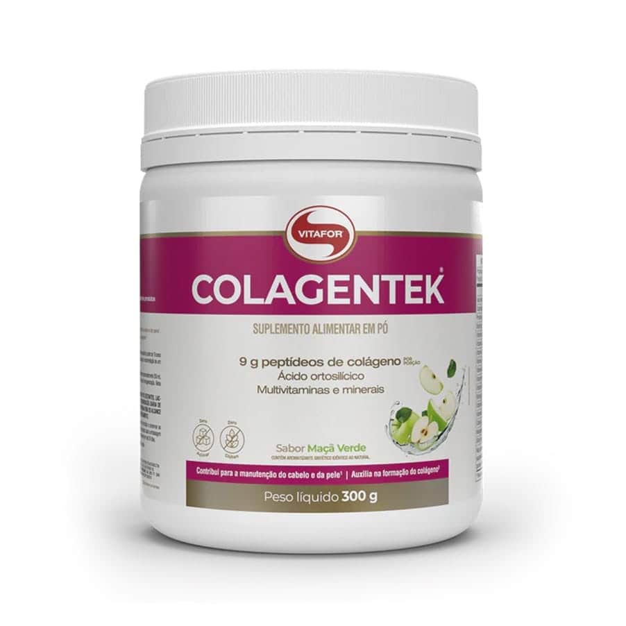 Complemento alimenticio a base de colágeno hidrolizado, que aporta 9 g por ración, enriquecido con vitaminas y minerales que favorecen la formación de colágeno y el mantenimiento de una piel y un cabello saludables.