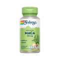 Suplemento Solaray Maca de 525 mg, frasco con 100 cápsulas, un tónico natural para la energía, la vitalidad y el equilibrio hormonal.