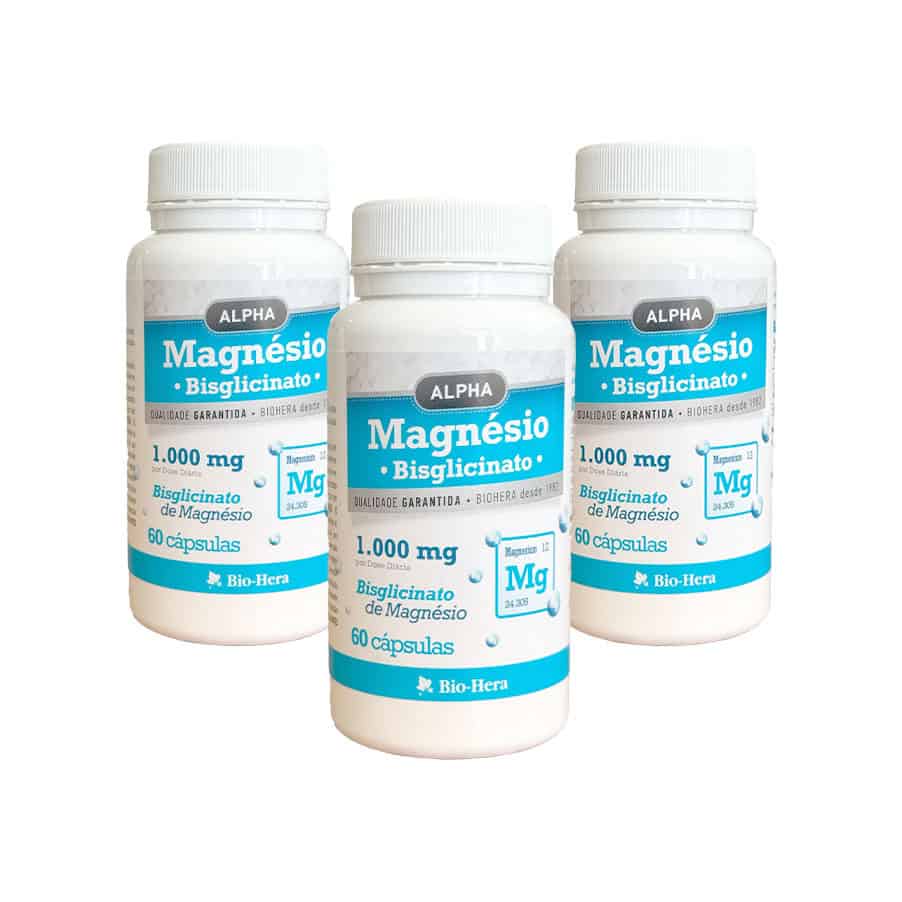 Magnésio bisglicinato Biohera em frasco com 60 cápsulas, suplemento alimentar indicado para suporte muscular