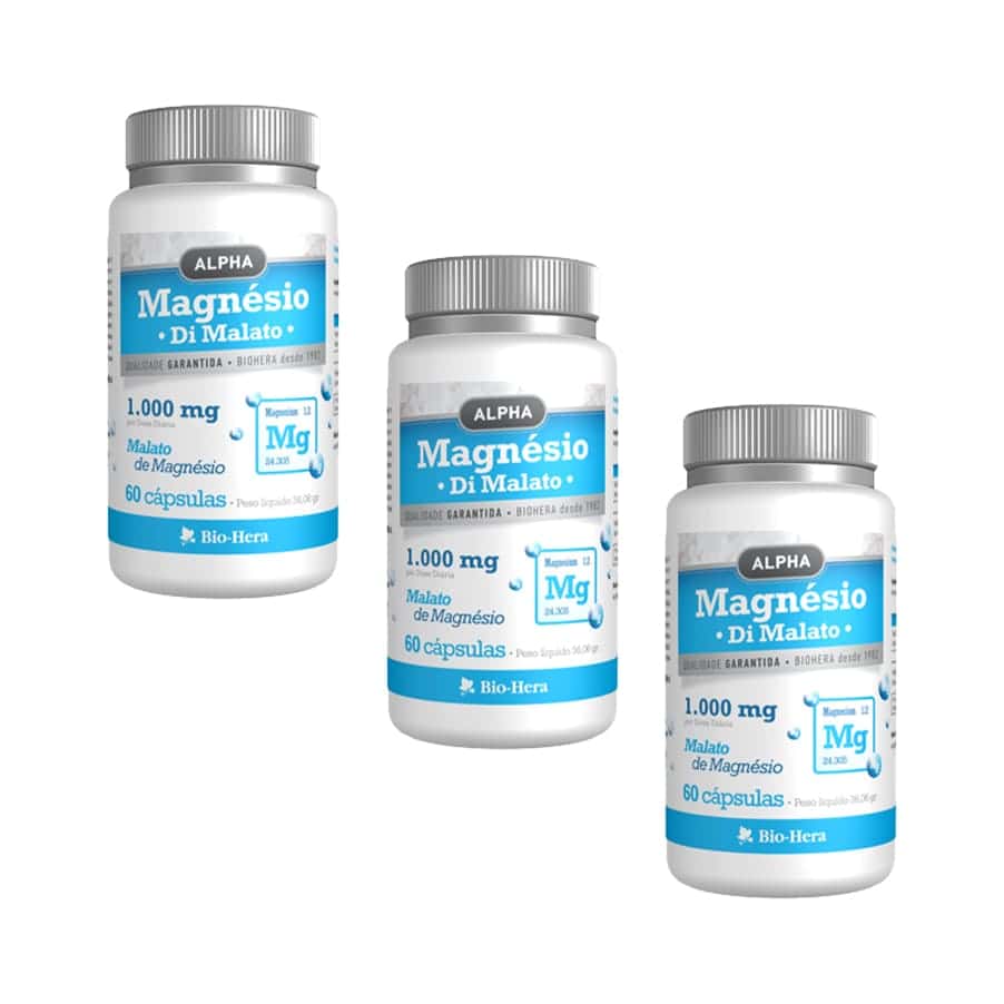 Magnésio Di Malato Pack 3 x 60 cápsulas BioHera, suplemento de magnésio para energia.