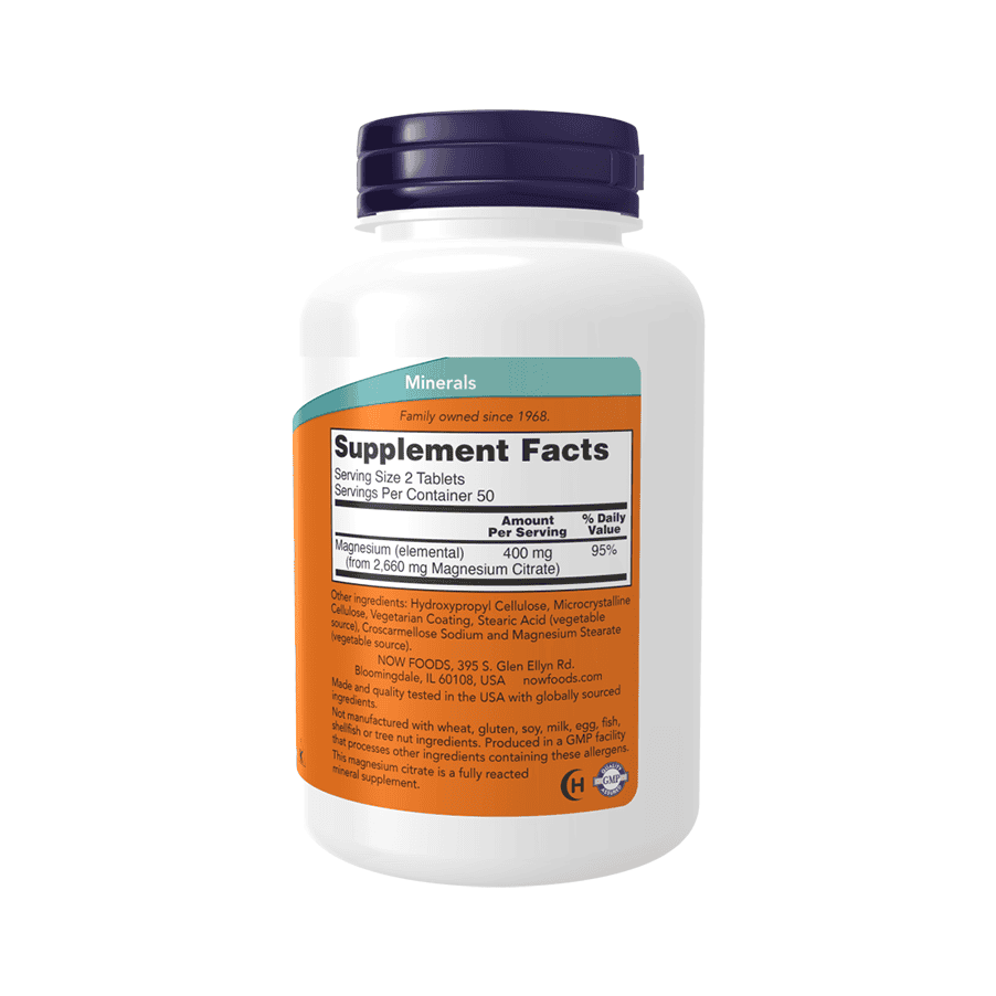 Citrato de Magnésio 200 mg 100 Comprimidos Now Foods