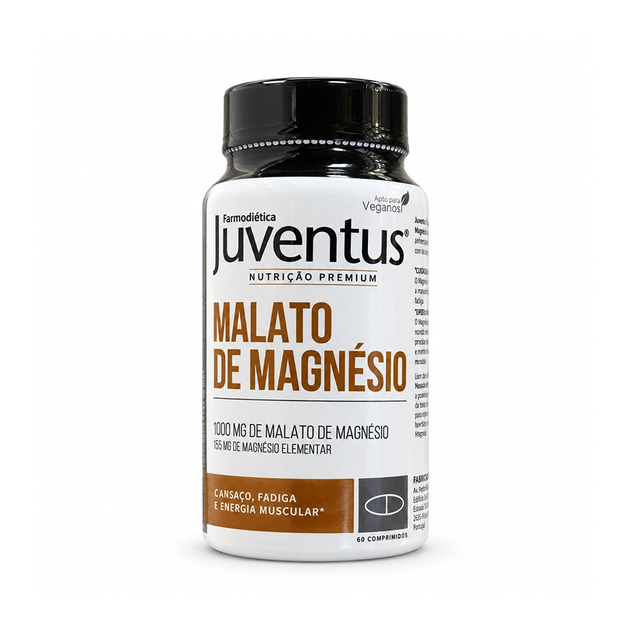 Malato de Magnésio Juventus, suplemento alimentar em embalagem de 60 comprimidos.