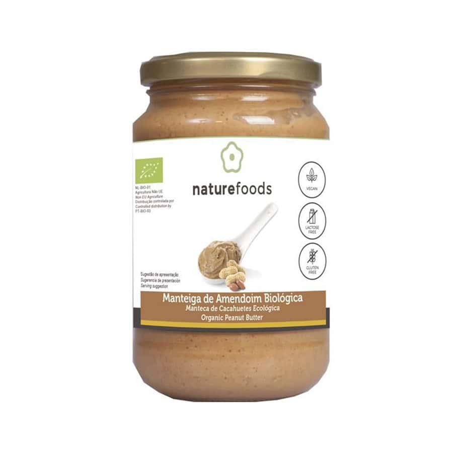 Manteiga de amendoim biológica Naturefoods em frasco de vidro 350g