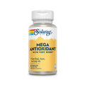 Frasco de suplemento Solaray Mega Antioxidante com 60 cápsulas, combinação de vitaminas, minerais e extratos vegetais para proteção celular e vitalidade.