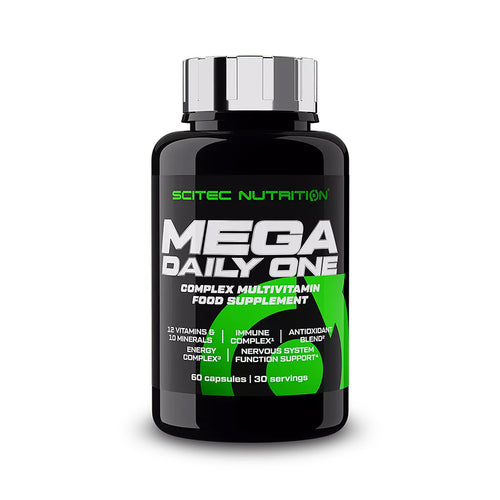 O Mega Daily One 60 Cápsulas Scitec Nutrition é um suplemento alimentar em cápsulas com uma combinação de 12 vitaminas