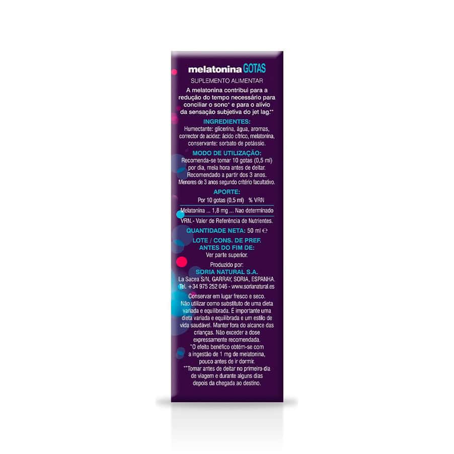 Frasco da Melatonina 100% Pura 1,8mg em gotas, 50ml da Soria Natural, suplemento para suporte ao sono e regulação do ciclo circadiano.
