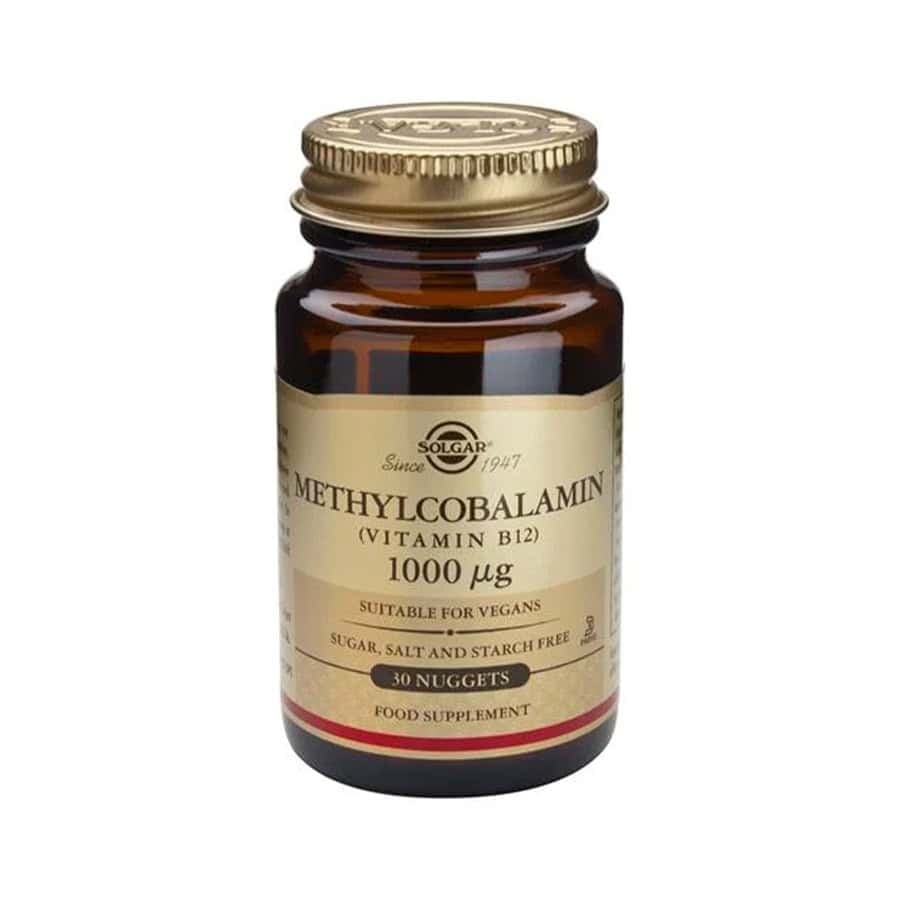 Solgar Vitamina B12 Metilcobalamina 1000 mcg, frasco con 30 comprimidos, un suplemento para la energía, el sistema nervioso y el metabolismo.