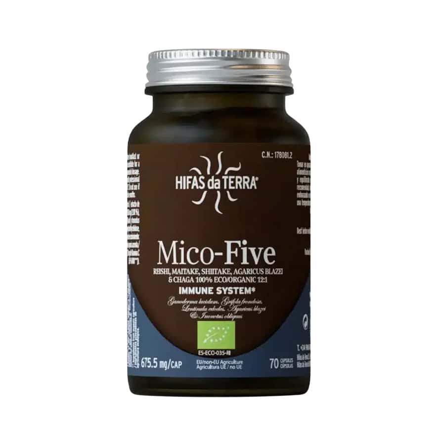 Mico-Five Hifas da Terra em cápsulas, suplemento alimentar com cinco cogumelos medicinais para suporte imunitário
