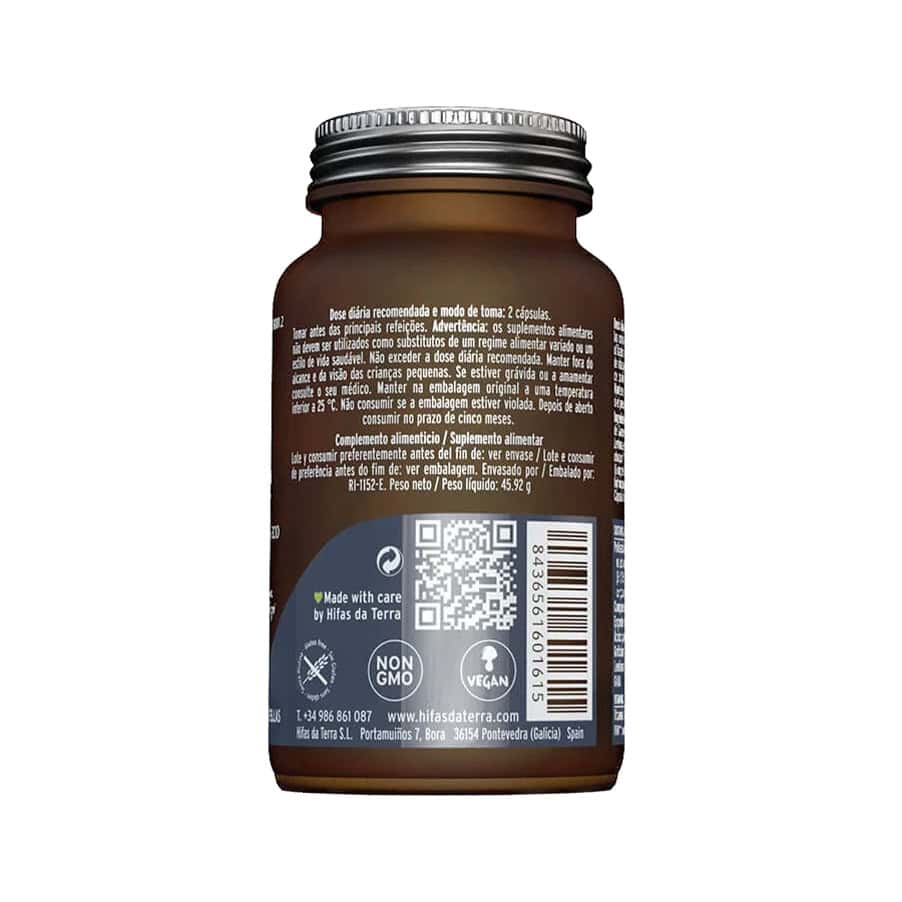 Mico-Five Hifas da Terra em cápsulas, suplemento alimentar com cinco cogumelos medicinais para suporte imunitário