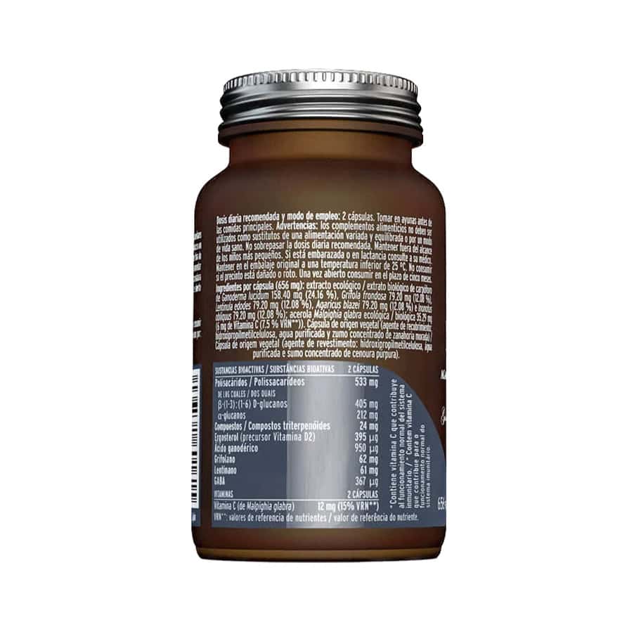 Mico-Five Hifas da Terra em cápsulas, suplemento alimentar com cinco cogumelos medicinais para suporte imunitário