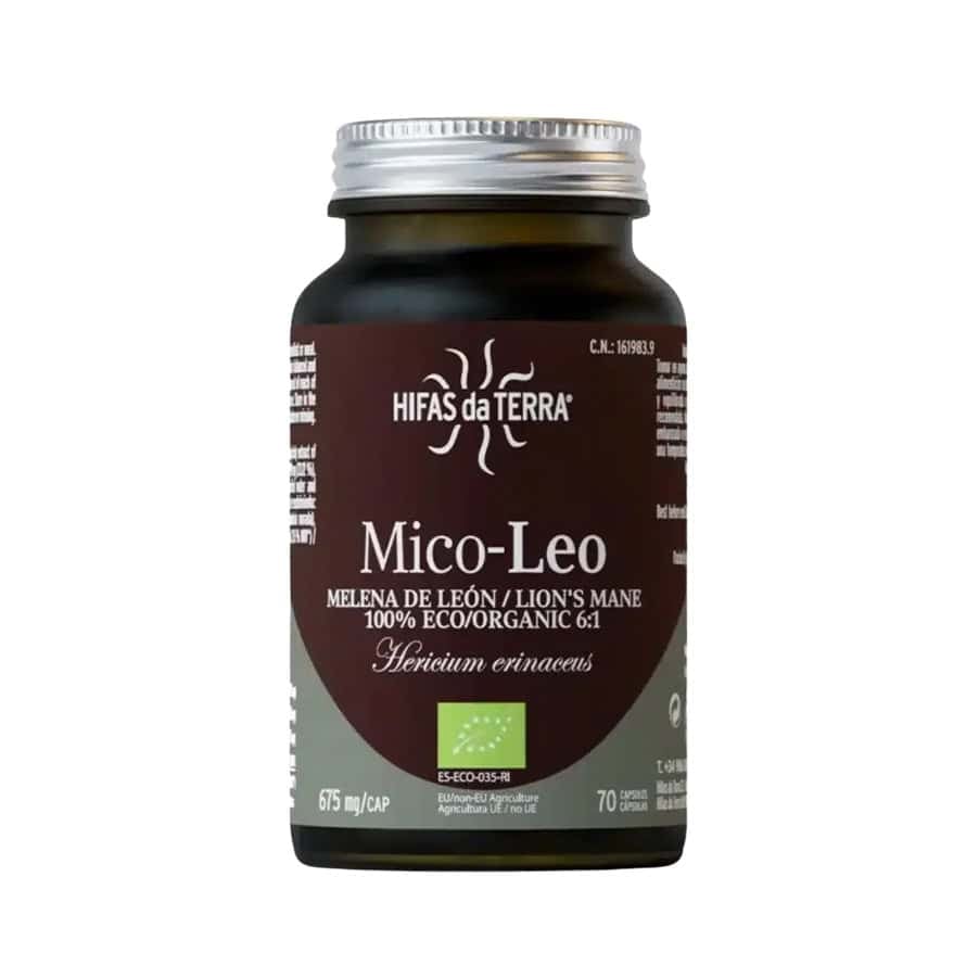 Mico-Leo Hifas da Terra em cápsulas, suplemento alimentar com extrato de cogumelo Hericium erinaceus para suporte cognitivo
