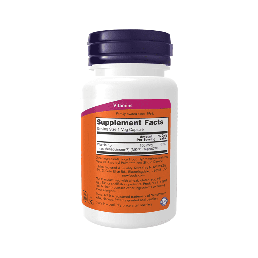 MK7 Vitamina K2 100mcg 60 Cápsulas Now Foods
