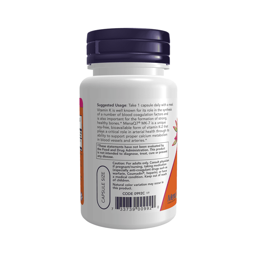 MK7 Vitamina K2 100mcg 60 Cápsulas Now Foods