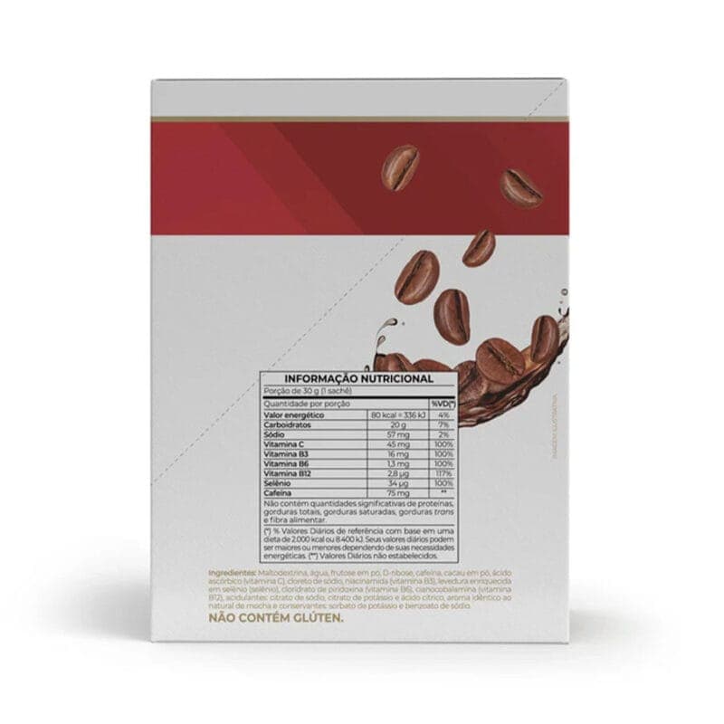 Endurance Caffeine Gel Mocha 12 saquetas Vitafor, gel energético com cafeína para treinos de resistência e alta intensidade.

