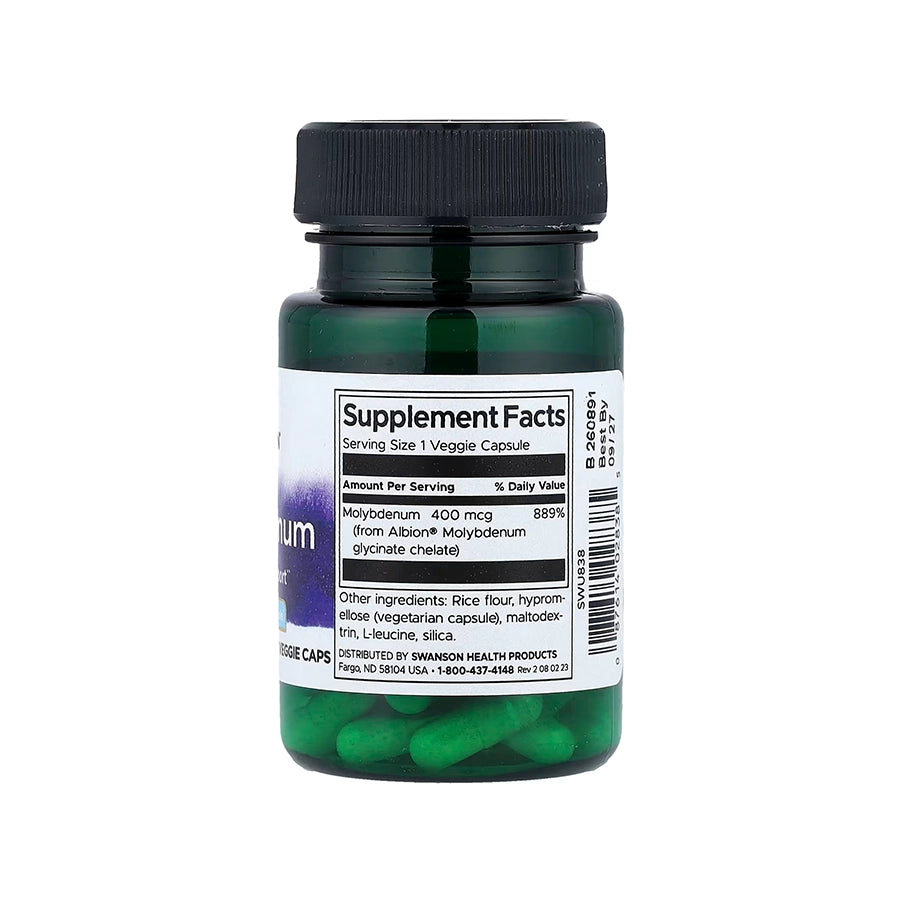 Molibdénio 400mcg 60 Cápsulas Swanson suplemento alimentar em cápsulas com molibdénio.