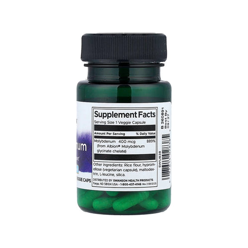 Molibdénio 400mcg 60 Cápsulas Swanson suplemento alimentar em cápsulas com molibdénio.