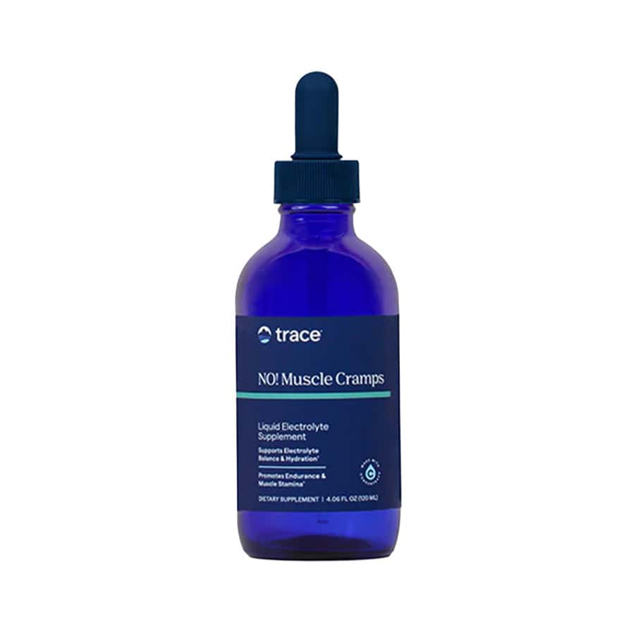 NO! Muscle Cramps 120ml da Trace Minerals em frasco líquido, suplemento com eletrólitos e minerais para apoio muscular.