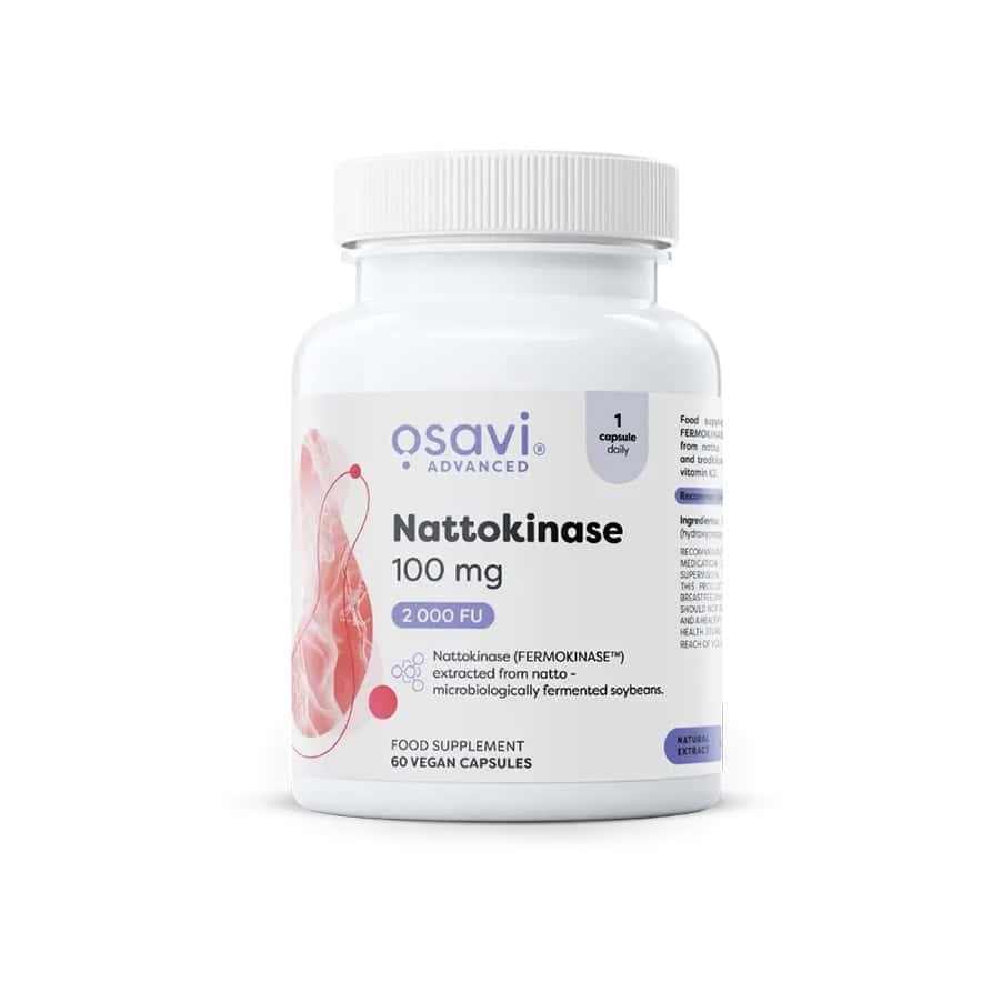 Nattokinase 100 mg Osavi em cápsulas, frasco com 60 cápsulas para suporte da circulação sanguínea