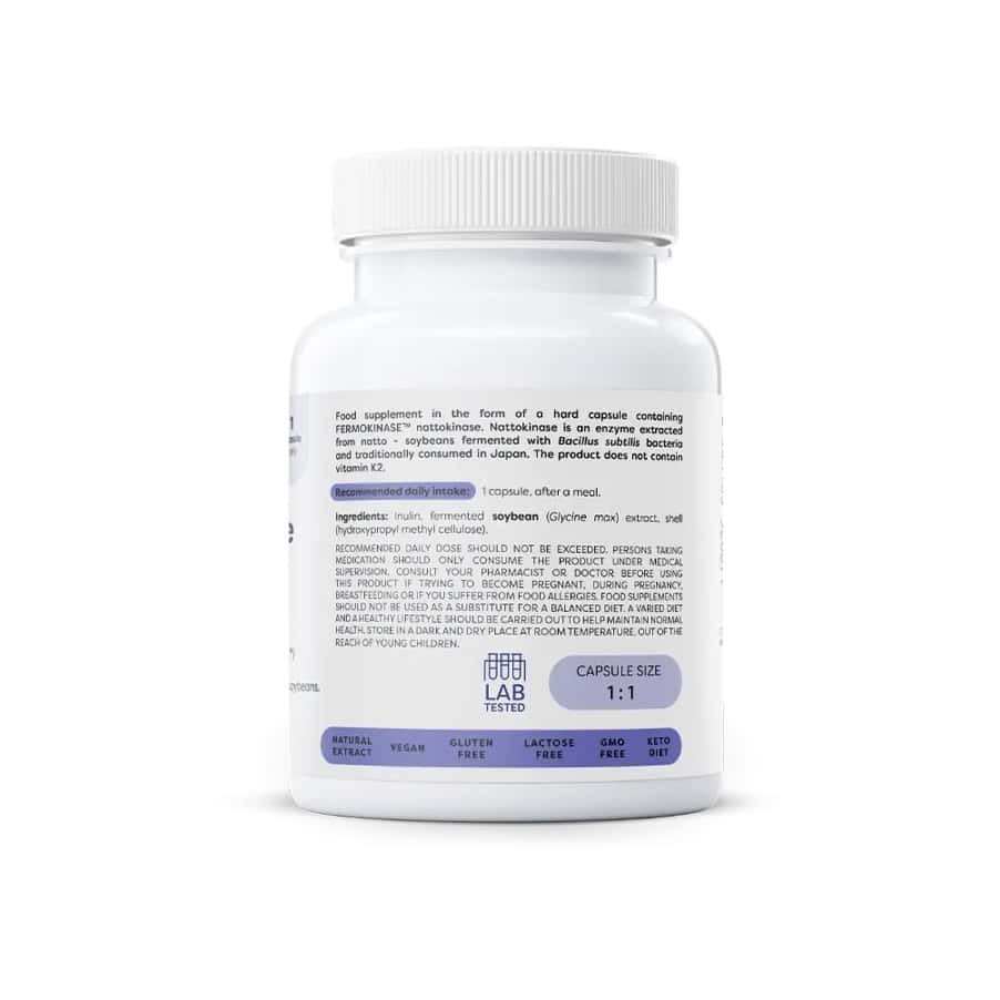 Nattokinase 100 mg Osavi em cápsulas, frasco com 60 cápsulas para suporte da circulação sanguínea