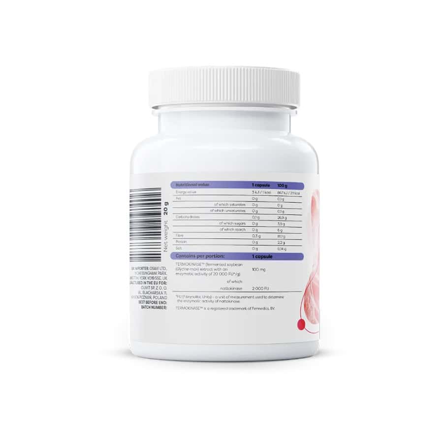 Nattokinase 100 mg Osavi em cápsulas, frasco com 60 cápsulas para suporte da circulação sanguínea