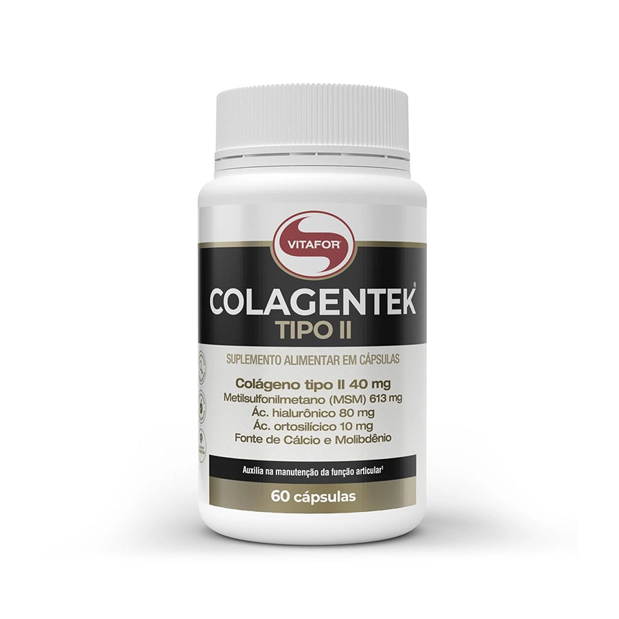 Colagentek Tipo II 60 Cápsulas Vitafor com colagénio tipo II, MSM e ácido hialurónico.