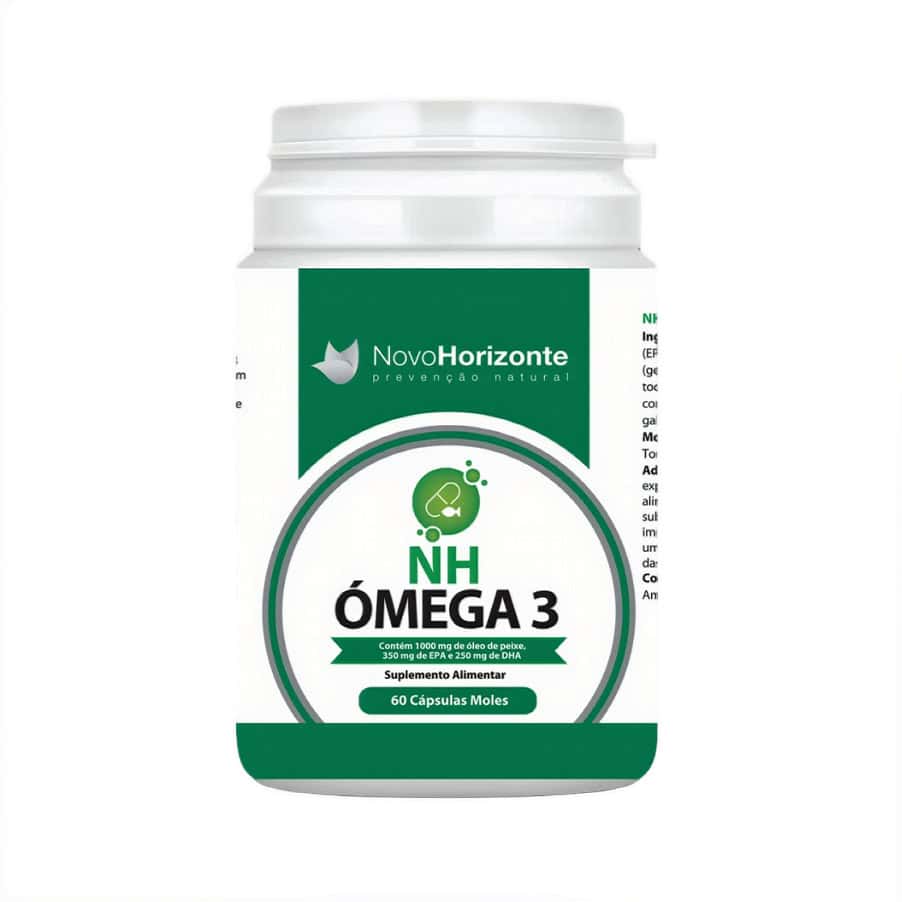 NH Ómega 3 60 cápsulas Novo Horizonte suplemento alimentar com óleo de peixe rico em EPA e DHA